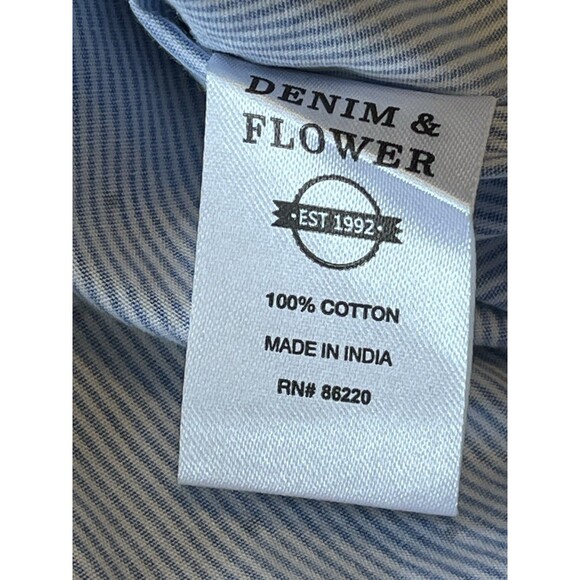 DENIM & FLOWER RICKY SINGH  Mens Shirt Large Blue Short Sleeve Button Slim Fit - Picture 14 of 15